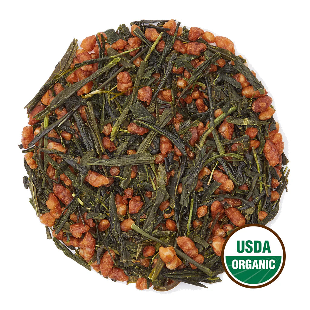 Organic Genmaicha – Japanese Green Tea with Roasted Rice. Distributed by Veridian Brews